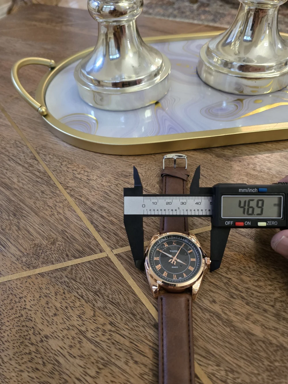 Men's Black Dial Brown Leather Strap Watch - Rose Gold Case